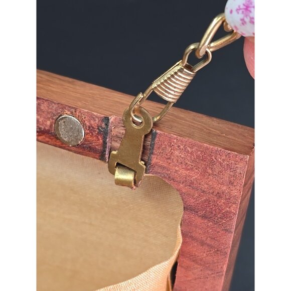 Handcrafted Wooden Clutch Bag Purse Natural Wood Gold Tone Cross Body Floral - Picture 10 of 13